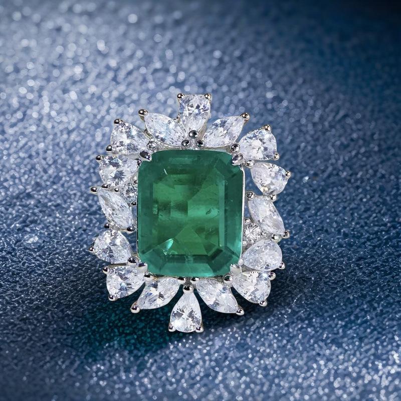 Europäischer & Amerikanischer S925 Sterling Silber Ring mit 10*12 Smaragd-Schliff Paraiba Blauer Stein für Damen