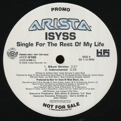 Disco de 12 pulgadas ISYSS - Single Para el resto de mi vida ARDP5166 Arista 2002 EE. UU. Rap & Hip-Hop/R&B Usado
