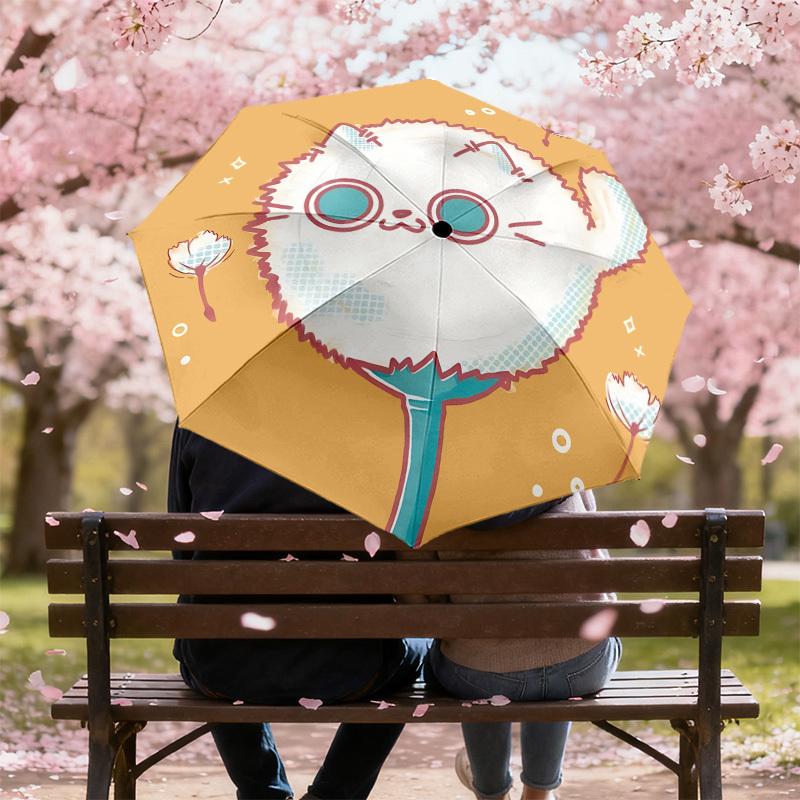 Fluffy Cat Dandelion Umbrella: Cute Design with Automatic Opening & Closing, Lightweight and Durable  019