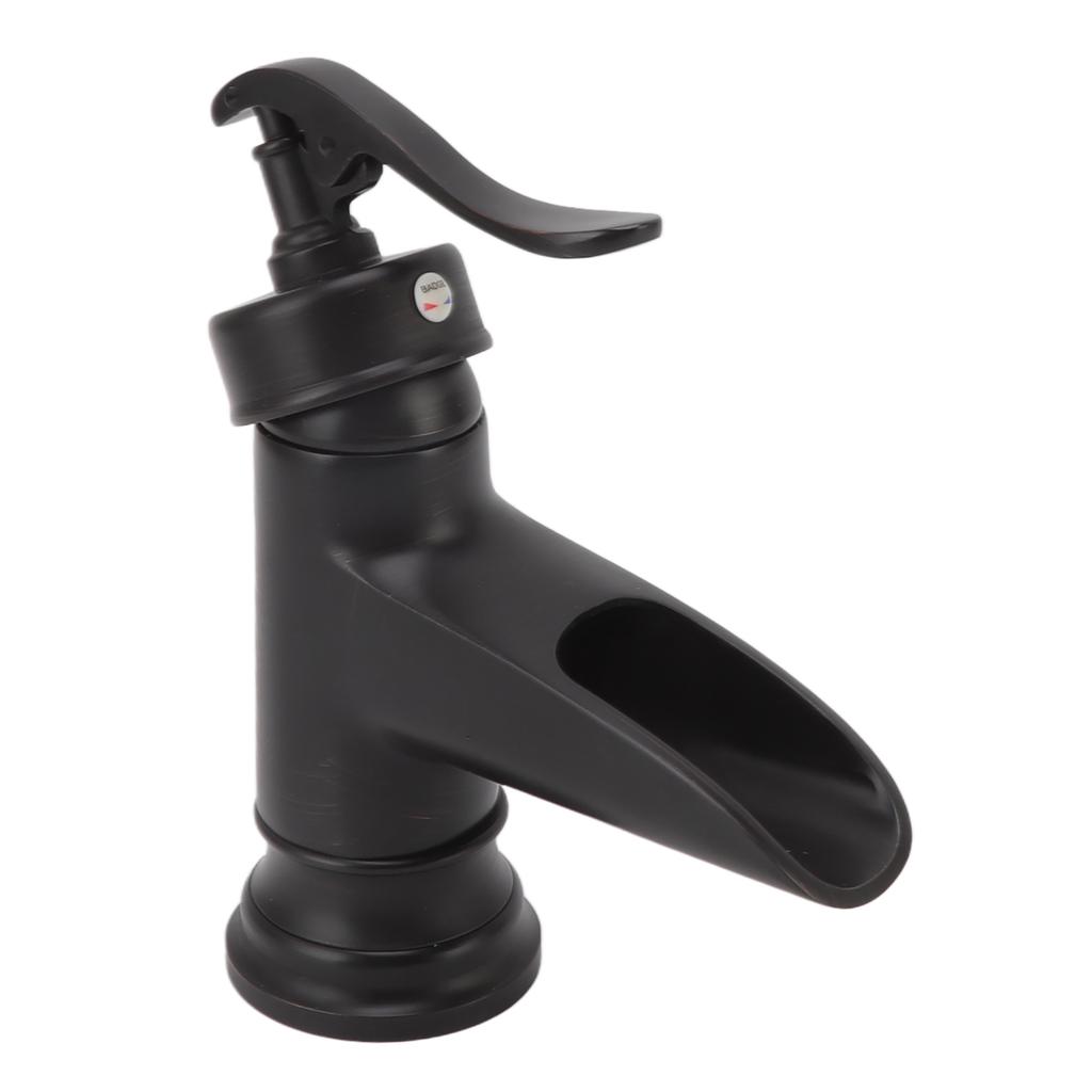 Single Hole Basin Faucet Copper Waterfall Outlet Faucet Toilet Undercounter Cold Hot Tap Black