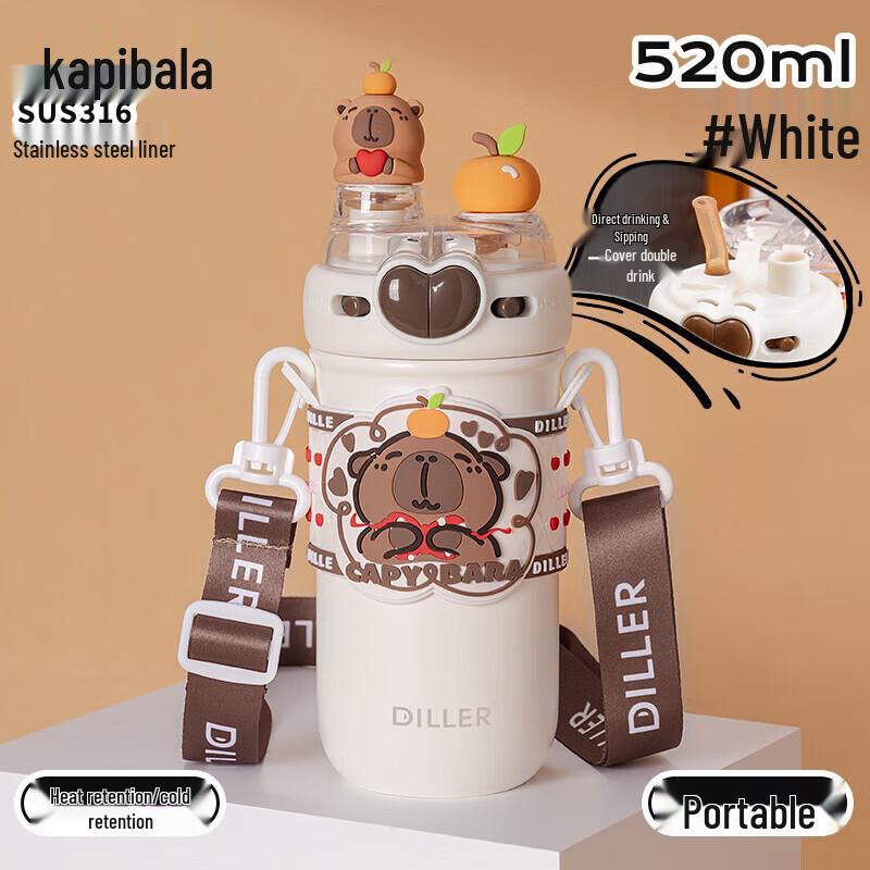 Diller Capybara 520ml Dual-Compartment Stainless Steel Straw Bottle