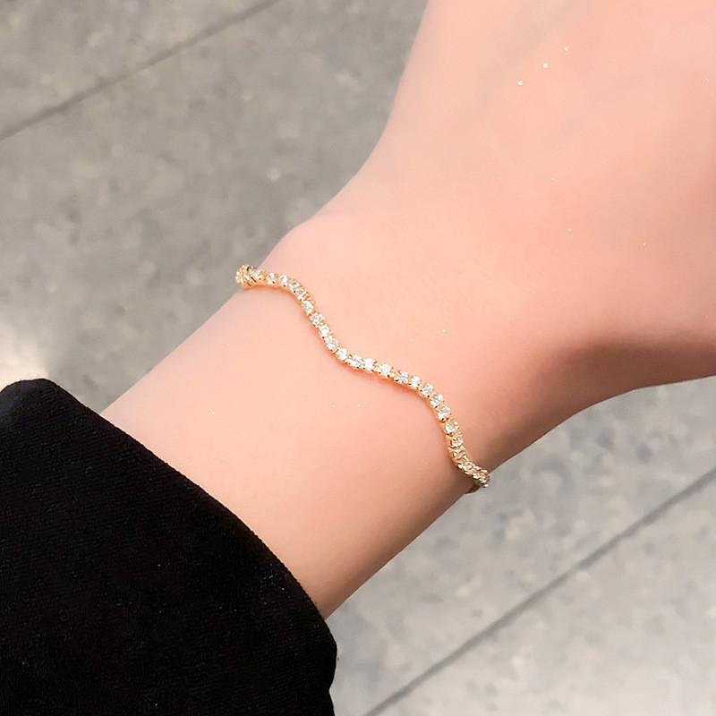 Elegant Gold Tone Zircon Paved Geometric Cuff Bracelet For Female Fashion Wear Style 2