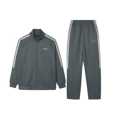 Warmer atmungsaktiver winddichter Stehkragen gestreifte einfache Reißverschluss Langarm elastische Taille lange Hose lässiger Sportanzug Herren Anzug KG8952