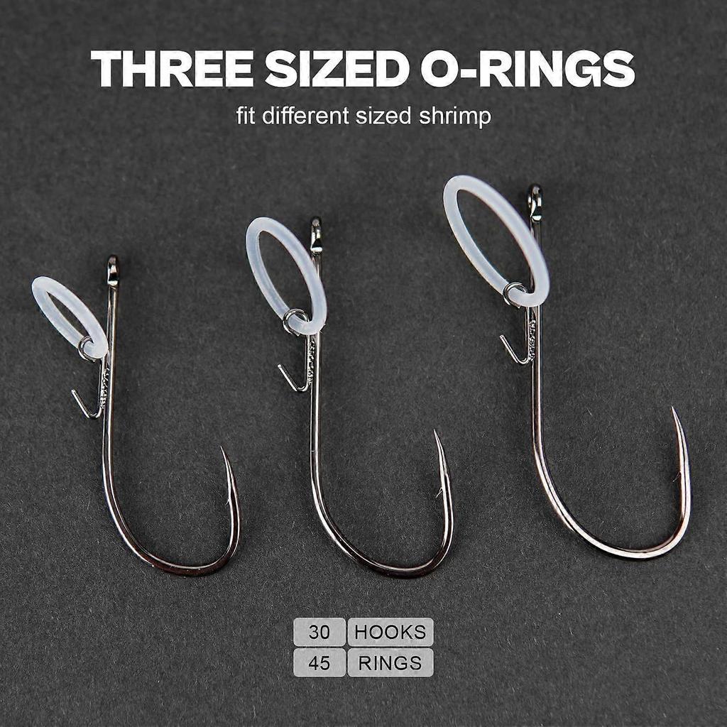 30-Pack Live Shrimp Fishing Hooks Zero Harm, Wide Gap Hooks with S/M/L Silicone