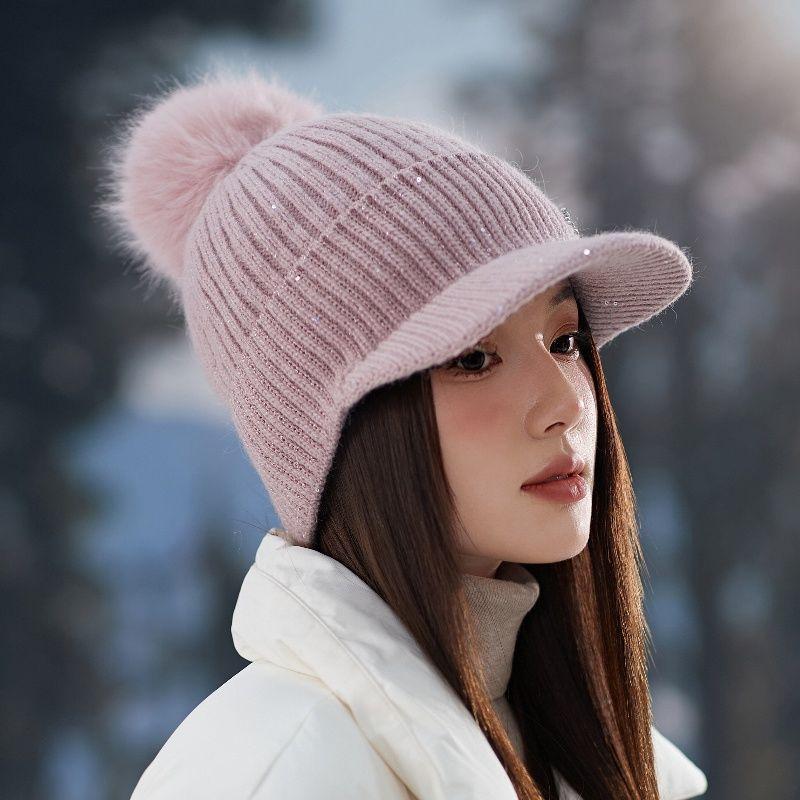 Hat Women's Autumn and Winter Warm Plush Wool Hat Winter Cycling Cold Protection Ear Protection Duck Tongue Knitted Hat