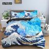 Wave Duvet Cover Set for Kids Teens Adult King Size Abstract Blue Ocean Comforter Cover Waves Sailing Moon Polyester Bedding Set