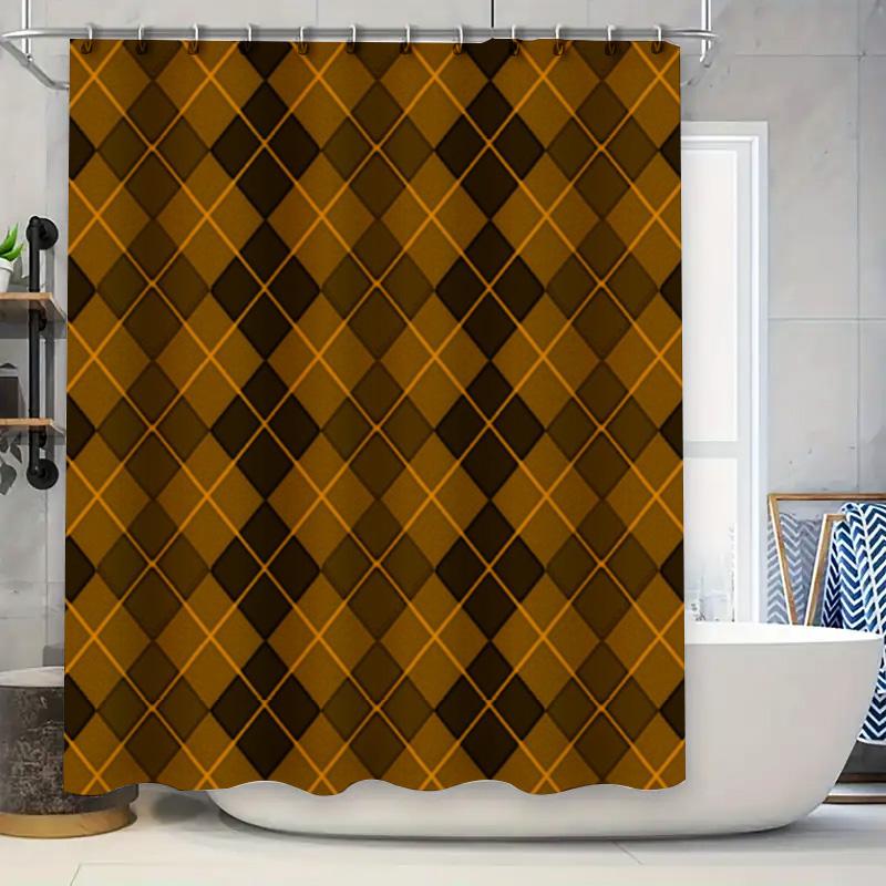 

Unique Bathroom Shower Curtain With Argyle Pattern Black Brown Checkered Design For Bathtub Decor (One Size) W60H190(CM)-1 Pcs