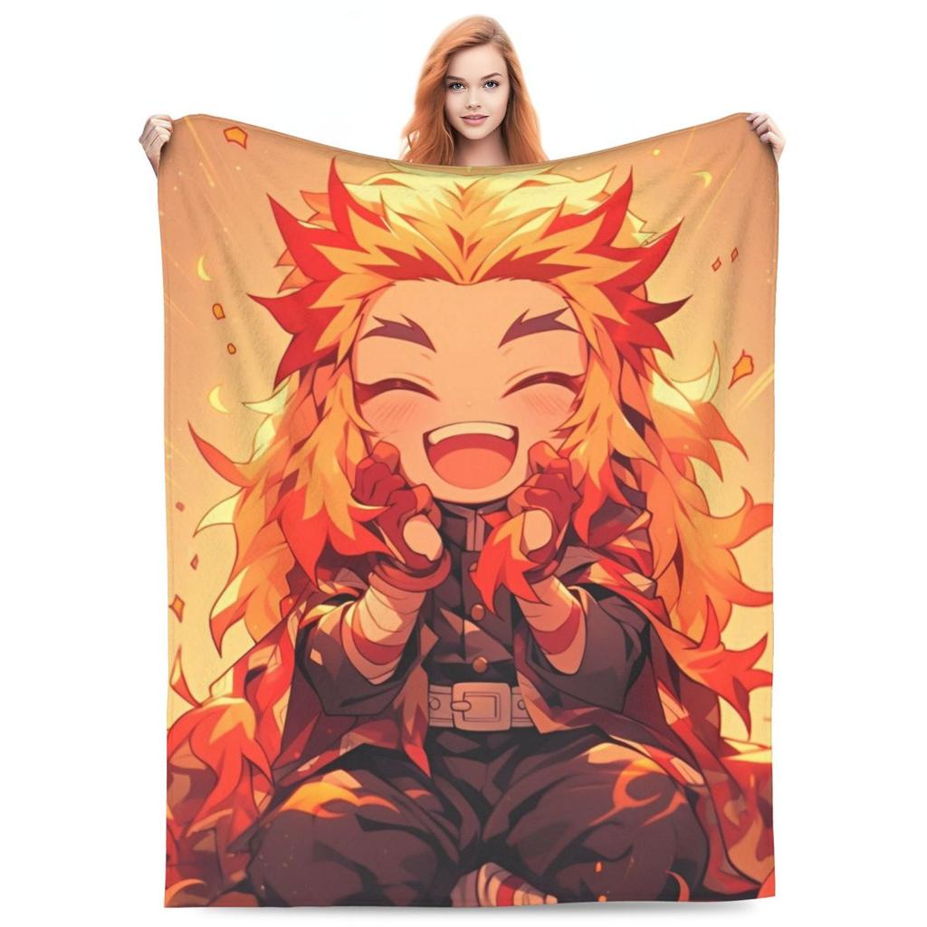 Flame Hashira Kyojuro Rengoku Blankets Anime Demon Slayer Plush Funny Warm Throw Blanket for Coverlet Spring/Autumn