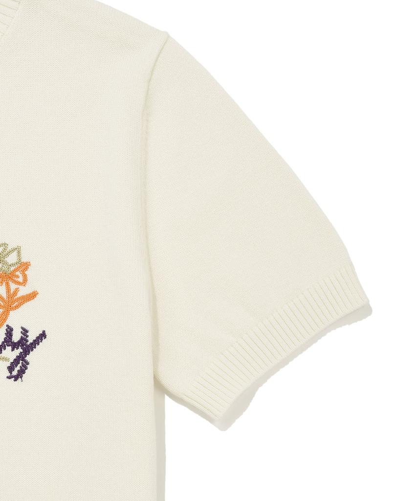 WACKY WILLY Women'S Embroidered Graphic Short Sleeve Knit Cream