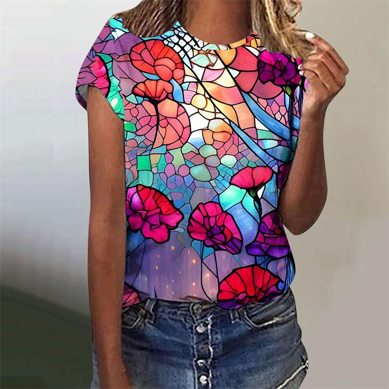 Buntes Schmetterling Tierdruck T-Shirt Damen Harajuku Vogel Blume Grafik Kurzarm T-Shirts Mode Grafik O-Ausschnitt T-Shirt Top