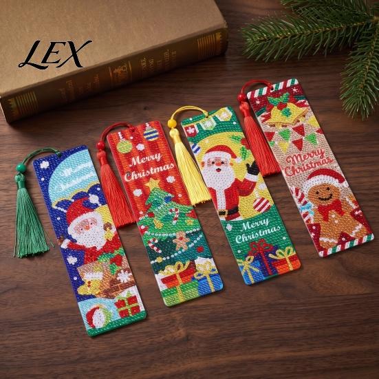 Kids Educational Toys 4PCS Christmas Theme Diamond Painting Bookmarks, Creative DIY Art Kits, Novelty Book Lovers Gift Stress Relief Portable Markers