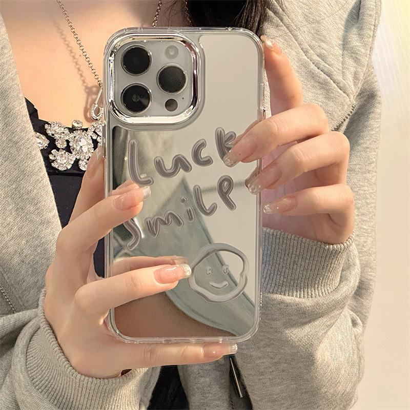 Zhitai Mirror iPhone 15 Case: Compatible with iPhone 14 Pro and Apple 16 Pro Max, Featuring a Three-in-one Design with a Smiley Face.