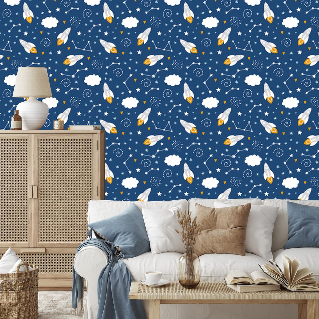 Space Rockets and Hearts Wallpaper for Living Room and Bedroom 50x1000