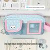 Large Capacity Powder Blue Denim Cat Pencil Case for Middle School, Cute Cartoon Stationery Box with High Appearance Value
