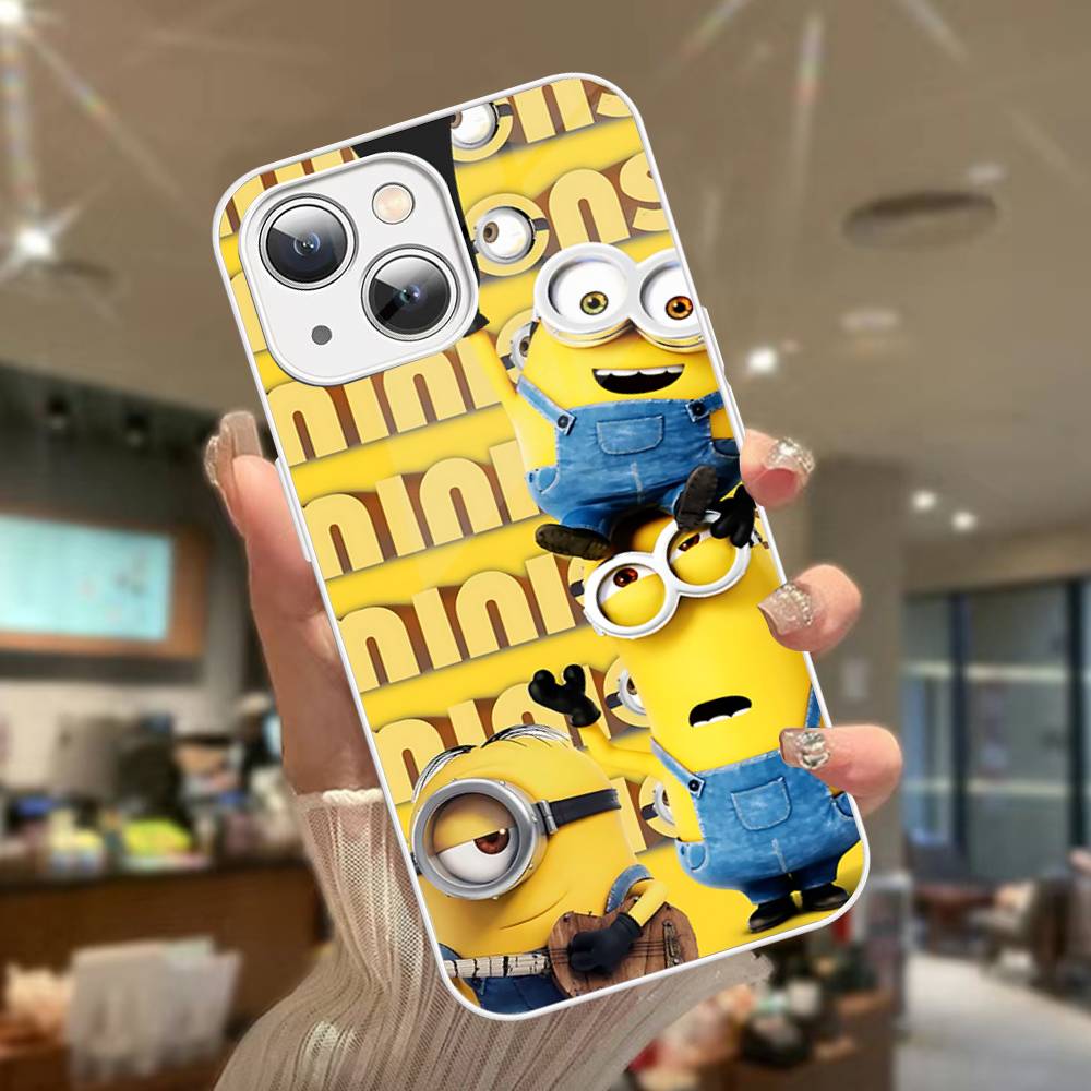 

Cartoon Anime Yellow M-Minions For IPhone 14 13 12 Mini 11 Pro XS Max X XR 14 Plus Tempered Glass Cover iphone XR