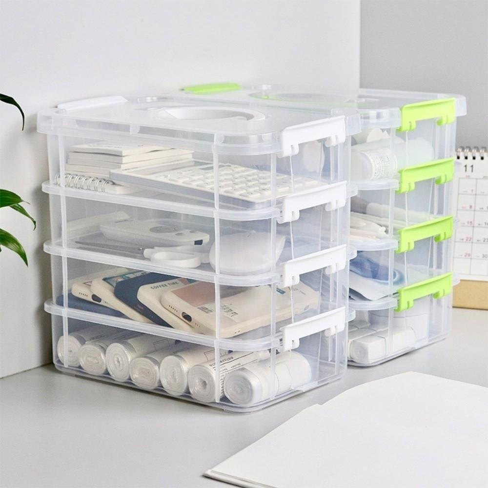 Cosmetic Storage Case 4 Layers Storage Box Plastic Transparent Stacking Container  Doll Storage