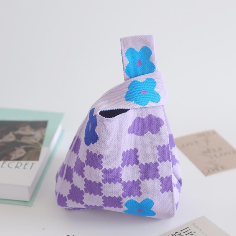 Ins Internet celebrity handbag women's knitted wool bucket bag Japanese and Korean version versatile hand carry casual tote bag box lunch bag