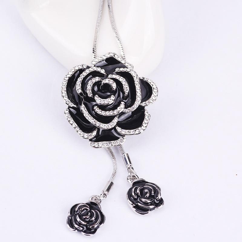

Romantic Rose Pendant Long Chain Necklace With Alloy Flower For Women Jewelry Gift серебряный