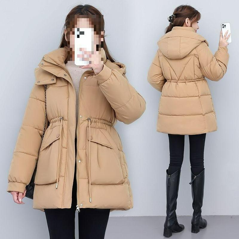 Down Padded Jacket Women's Winter Jacket Thickened and Thin Mid-length Padded Jacket Waist Korean Version of Loose Padded Jacket