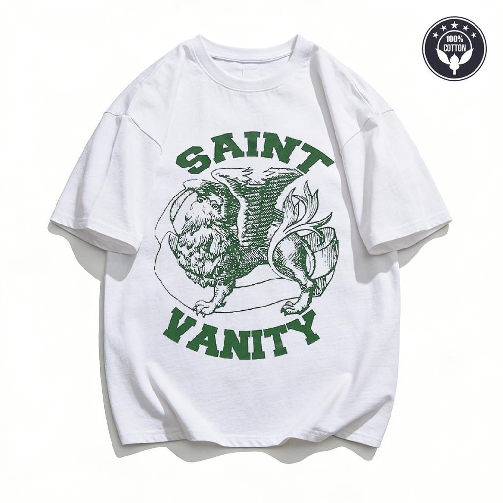 SAINT VANITY Koszulka Oversize z Graficznym Nadrukiem Grunge Męska Damska 2026 Streetwear Y2K Vintage Bawełniana z Krótkim Rękawem