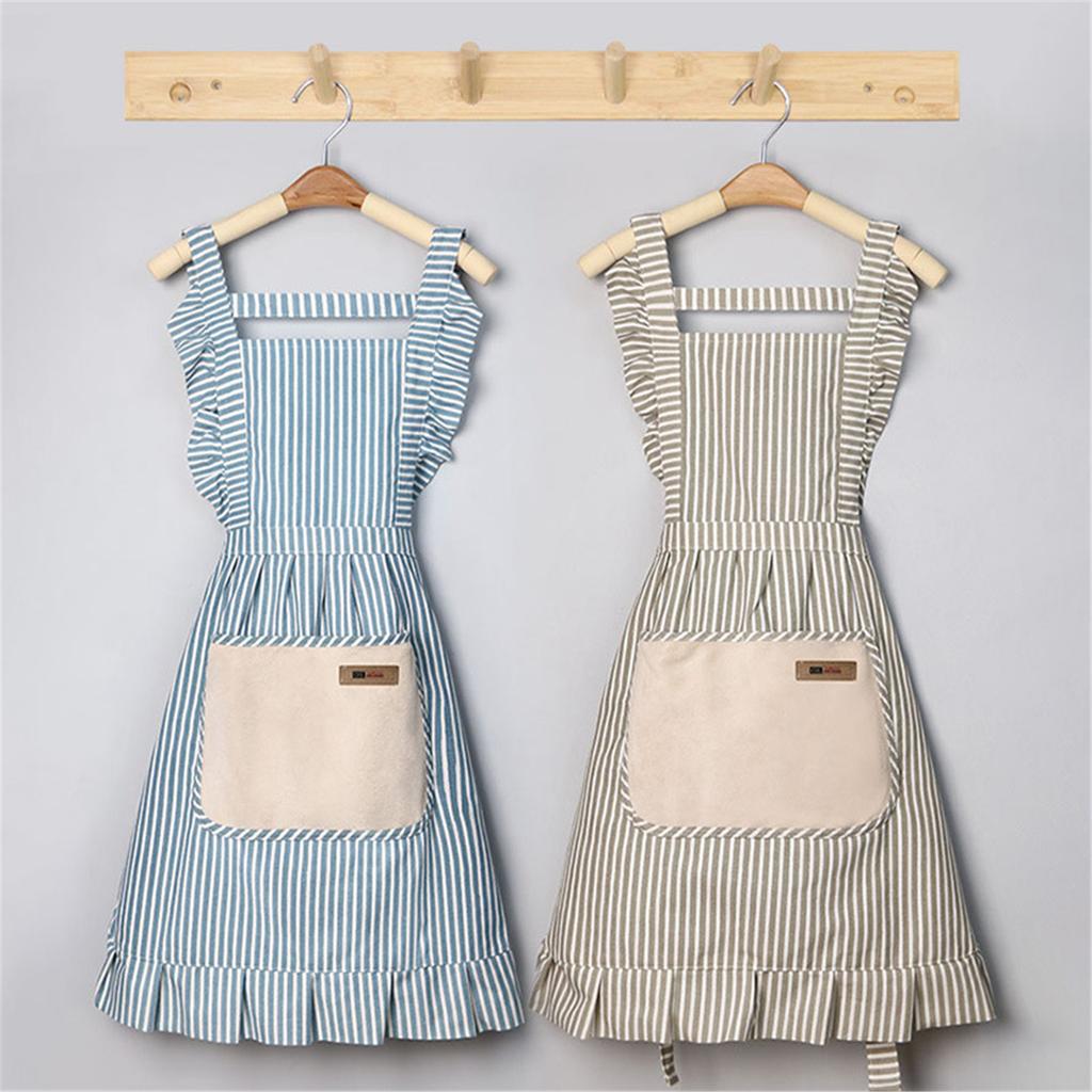 Lace Apron Cotton Linen Blend Elastic Bands Kitchen Cooking Baking Accessory