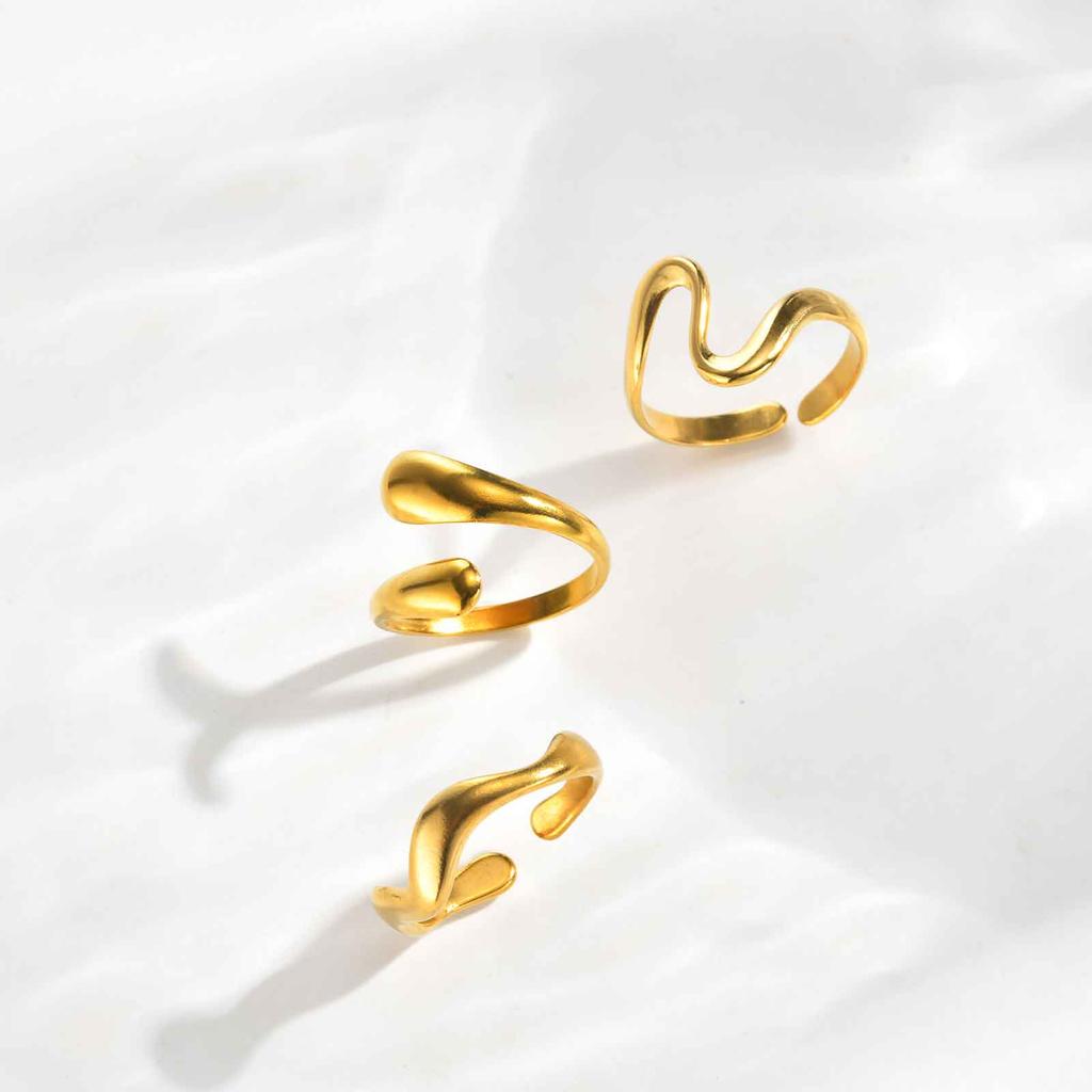 Minimalist Geometric Stainless Steel Ring for Women Wavy Water Drop Rings Gold Plated Daily Jewelry Gift