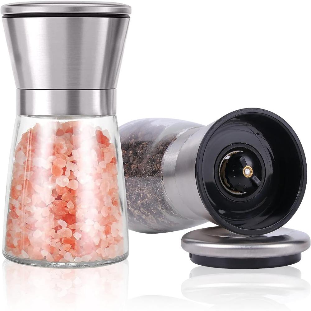 Salt and Pepper Grinder - Refillable 304 Brushed Stainless Steel Shaker - Adjustable Ceramic Sea Salt Pepper Grinder