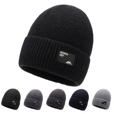Men's Autumn Winter Ski Wool Hat Velvet Warm Cotton Hat Outdoor Sports Knitted Hat
