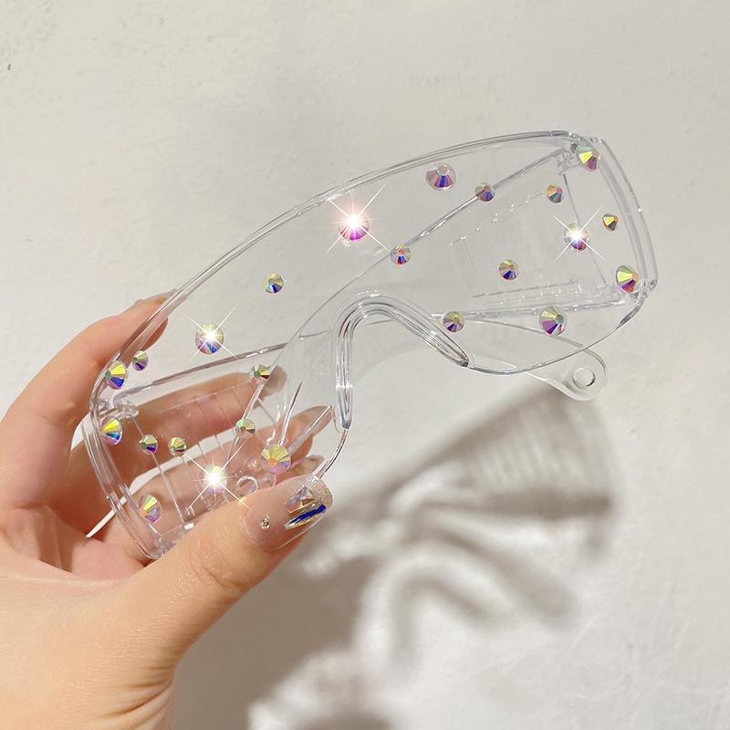 Oversized Diamond Goggle Sunglasses Women Men Fashion One Piece Windshield UV Protection Punk Rhinestone Sunglasses Feminino Man