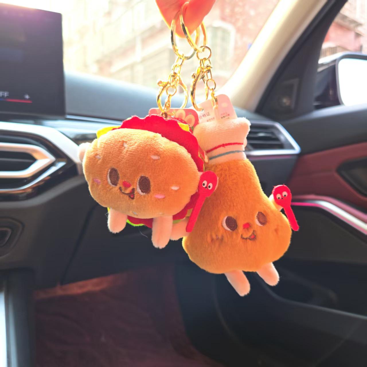 

Cute Cartoon Plush Keychain: Fries, Hamburger & Hot Dog Figures for Backpack Bead Chain Version