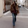 Imitation fox fur fur fur coat  green fruit collar short furry coat cold and warm