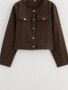 2025 Spring Women's European & American Style Brown Crew Neck Jacket and High Waist Pants Set