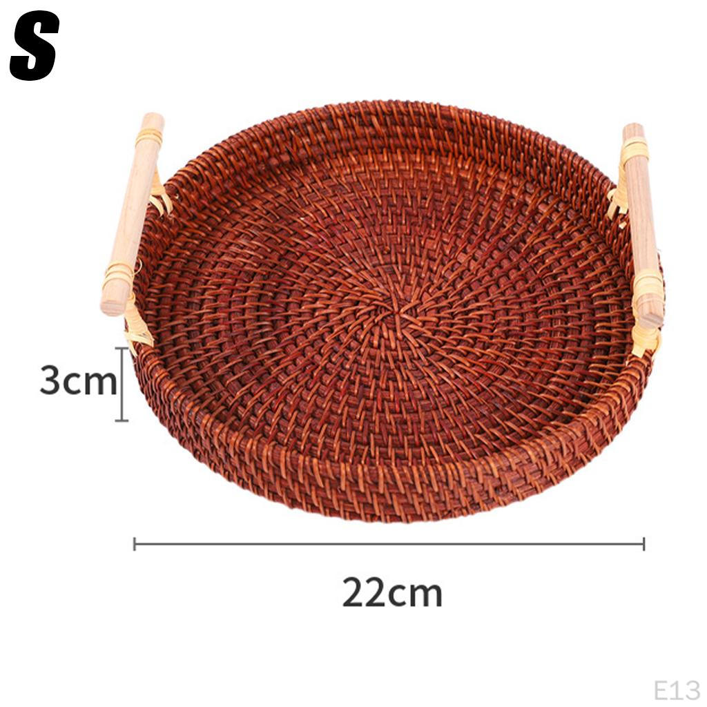 Round Rattan Basket Durable Handwoven Bread Decorative Organizer Rustic Style Snacks Biscuits with