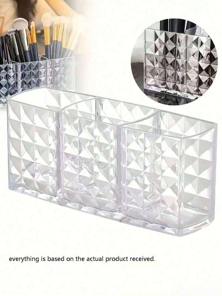 1PC Clear Acrylic Makeup Brush Organizer 3 Compartments Cosmetic Storage Box Pen Holder Desk Organizer Vanity Accessories