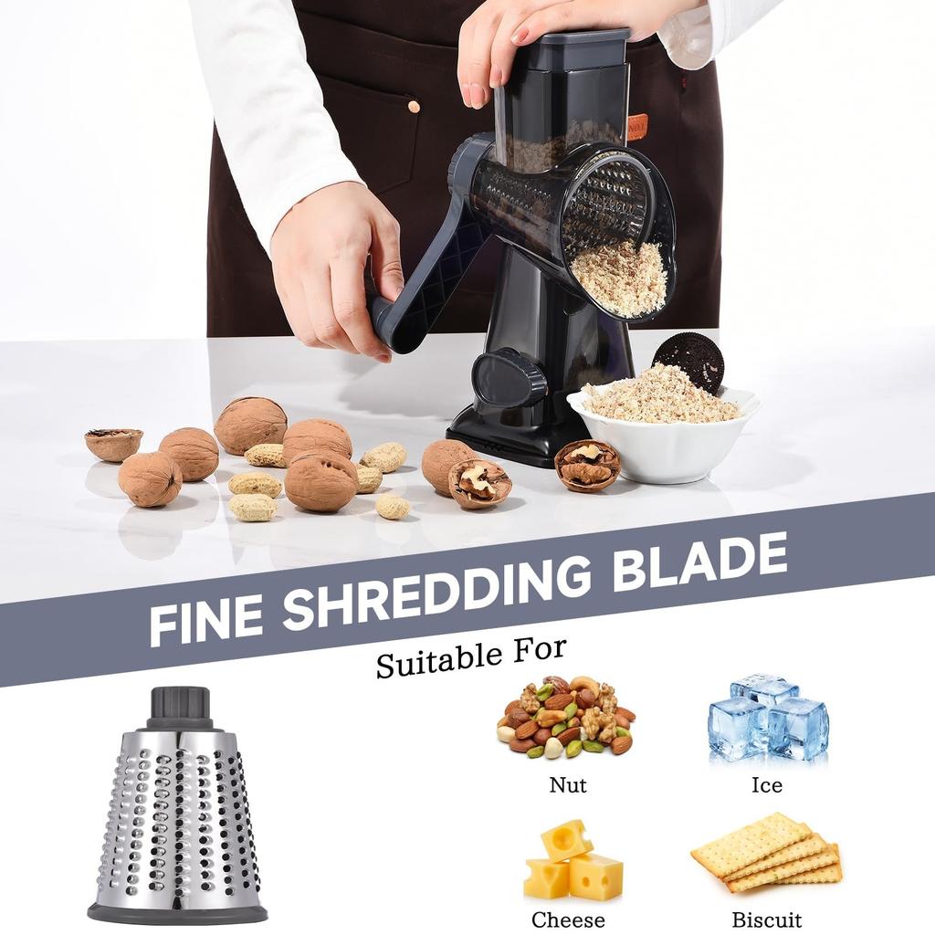 Feliator Manual Rotary Grater LYCENXI, 3 In 1, 3 Interchangeable Blades, for Cheese, Vegetables, Fruits Kitchen Shredder