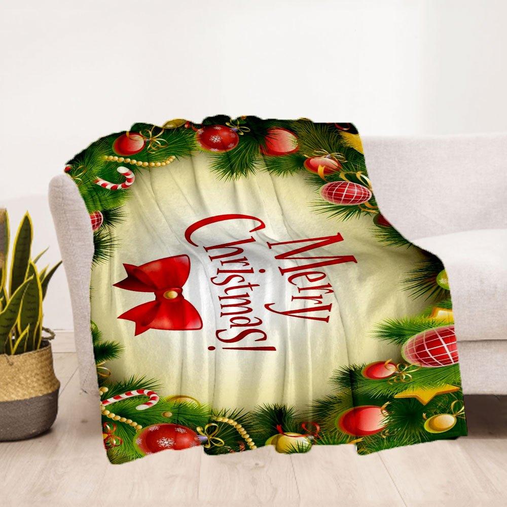 "Merry Christmas! Festive Greeting Card"Blanket Flannel Throw Blanket for Sofa, Bed, Travel, Camping, Office, Couch, Chair, And Bed Gift for