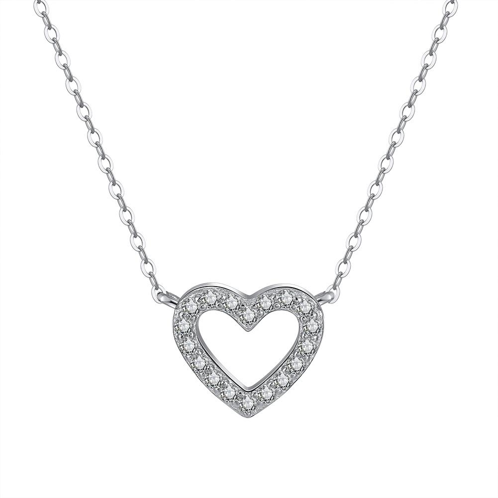 

EFFIE QUEEN 925 Silver Full Paved CZ Heart Necklace Bling Zircon Hollow Heart Pendant Chain Engagement Valentine Day Gift APN09