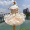Champagne Pet Dog Clothes Spring Summer Soft Hollow Lace Bow Sling Dresses For Small Medium Dog Chihuahua Puppy Costumes Skirts