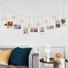 Photo Frame Hanging Rope Bohemian Style Wooden Beads Handmade Non-slip with Clip DIY Craft Gift Wall Picture Mats Clip Holder Organizer Home Decor