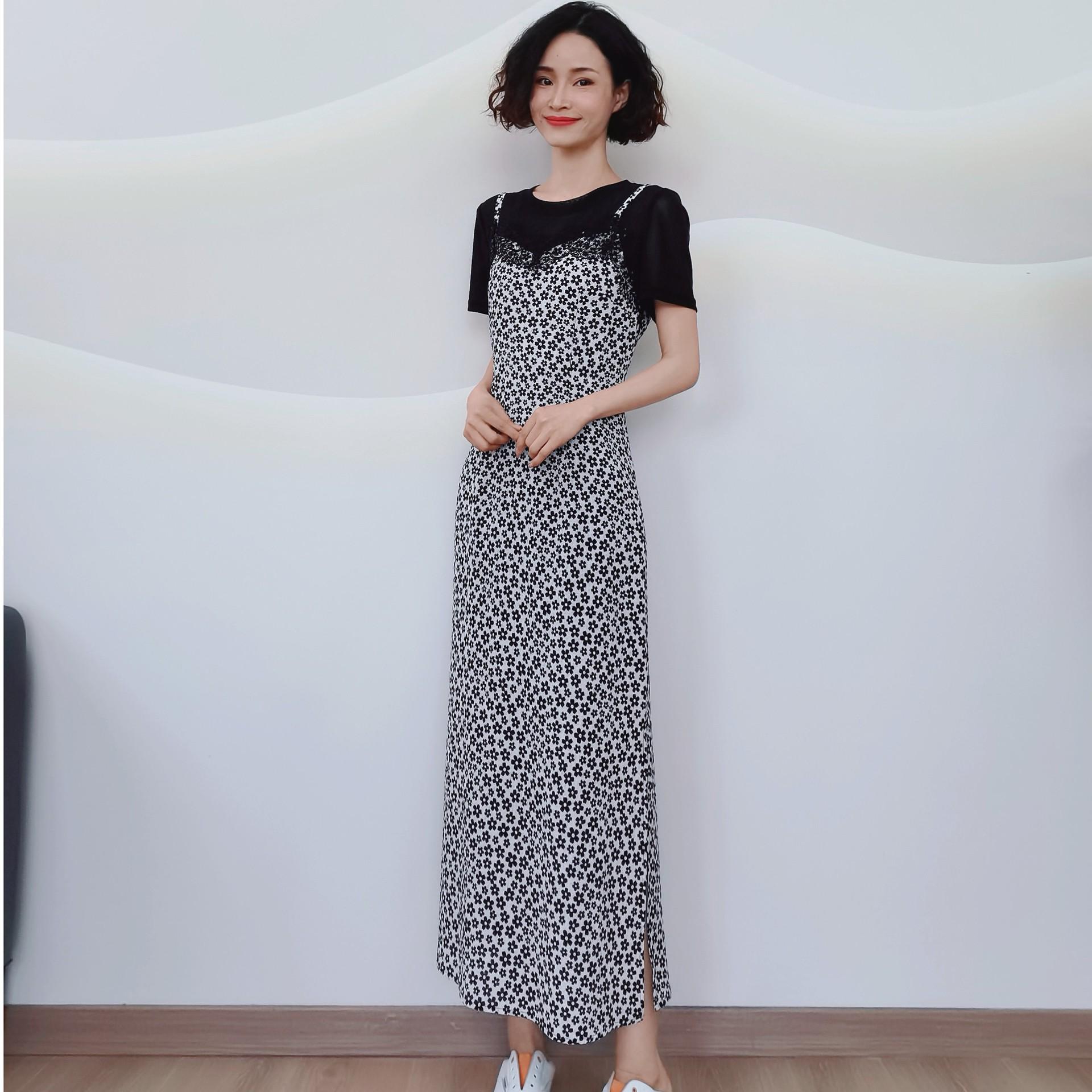 

Chiffon Floral Print Two-Piece Summer Dress L683 M 45-54 kg чёрный