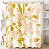 Modern Floral Shower Curtain, Bathroom Decor, Pink Yellow Gold Print Fabric, Waterproof Rug, Home Decoration Extra Long