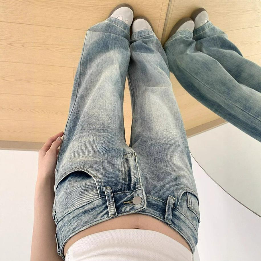 Wide-leg Vintage Blue Jeans Women Do Not Stick To The Leg of The High-waisted Drape Dragging Trousers Loose Hundred Yards of Long Trousers Denim Pants