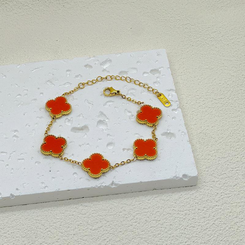 15mm High Version Of Five Flowers Lucky Four-Leaf Clover Bracelet 18k No Colour Loss Double-Sided Shell Bracelet