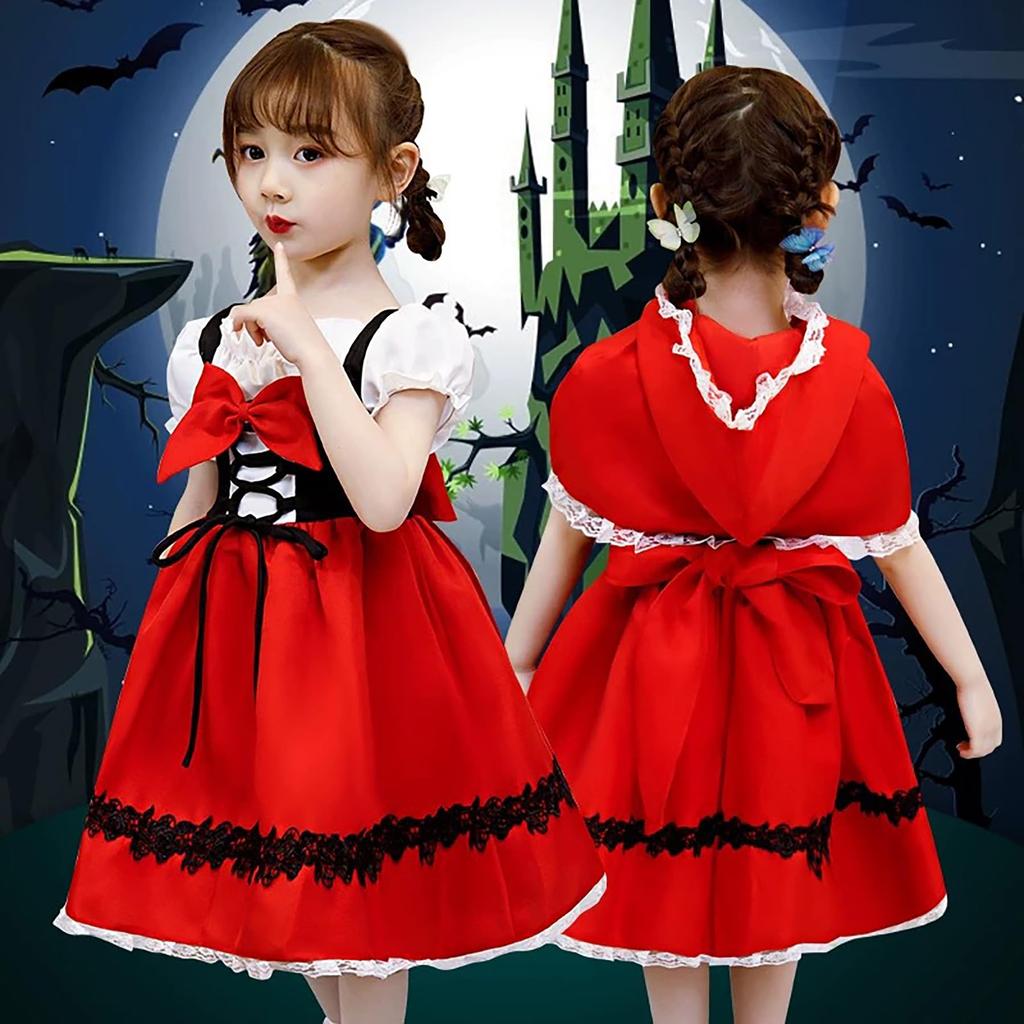 Halloween Cosplay for Little Red Riding Hood Kids Ribbon Cosplay Little Red Riding Hood Kids Halloween Kids Christmas Costume School Stage Birthday