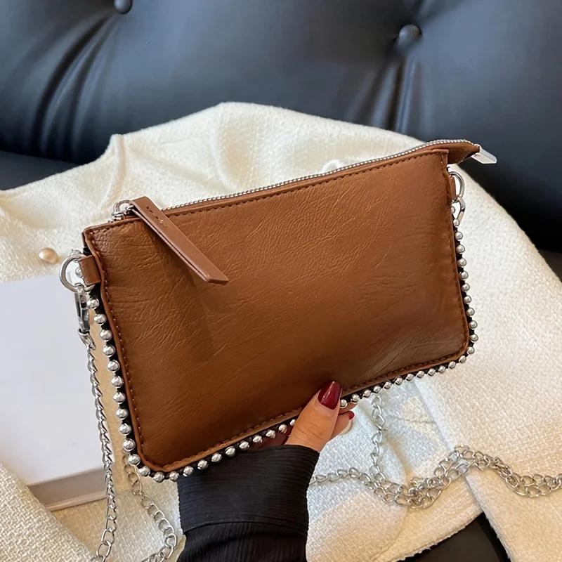 Fashionable and Versatile Chain Small Square Bag, Elegant Women's Crossbody Bag, Simple and Casual Leather Shoulder Bags
