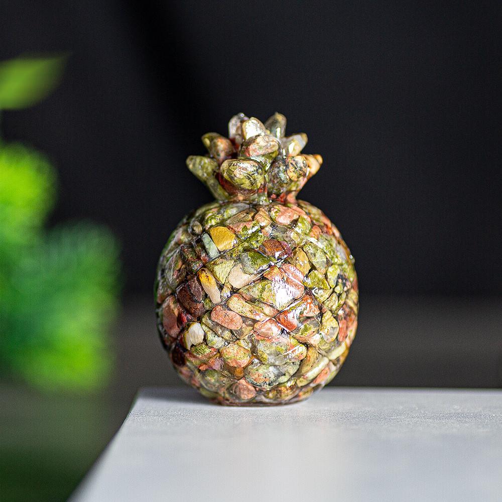 Natural Crystal Resin Pineapple Figurine With Lucky Symbol For Office Desk Decor Gift For Friends