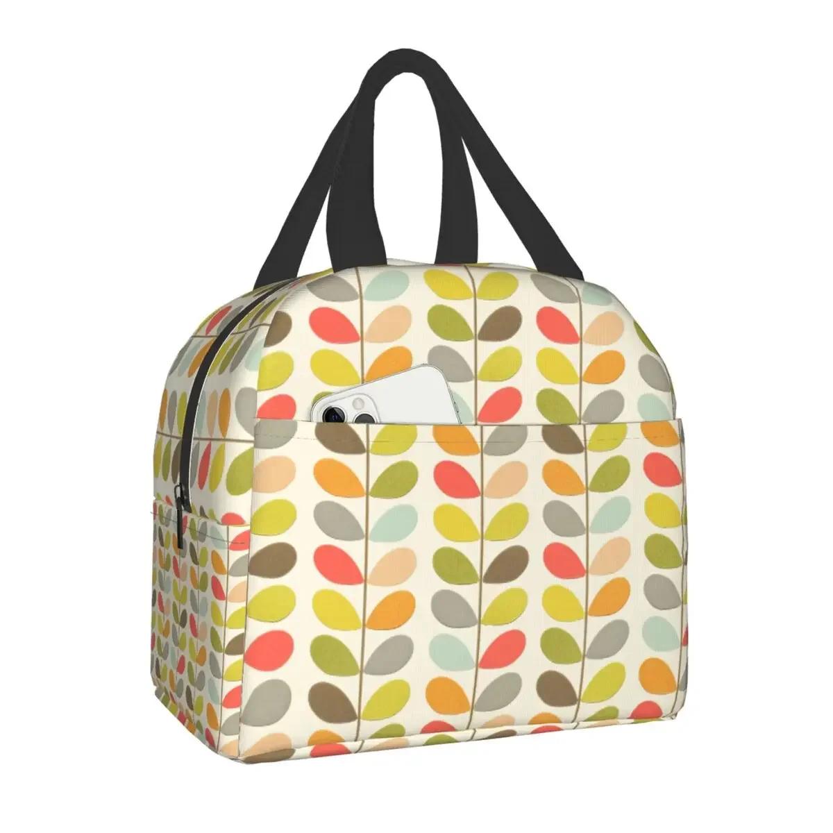 Orla Kiely Multi Stem Thermoisolierte Lunchtasche Skandinavische Blume Tragbare Lunch-Tragetasche für Outdoor-Picknick-Aufbewahrung Lebensmittelbox 22x20x13CM schwarz