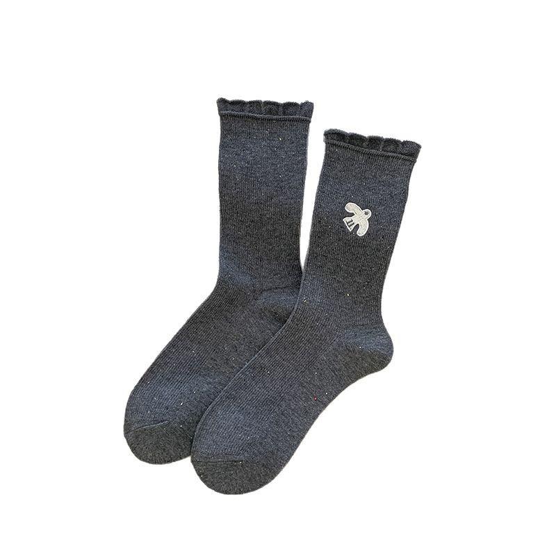 Lace Socks, Women's Summer Thin Mid-calf Socks, Trendy and Cute Embroidered Long Socks, Grey Spring and Autumn Pile Socks