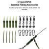 Kit per pesca alla carpa 25 pezzi Attrezzatura per attrezzatura per attrezzatura per carpa Tubi con punta per coda Spille di sicurezza Perline Girevoli