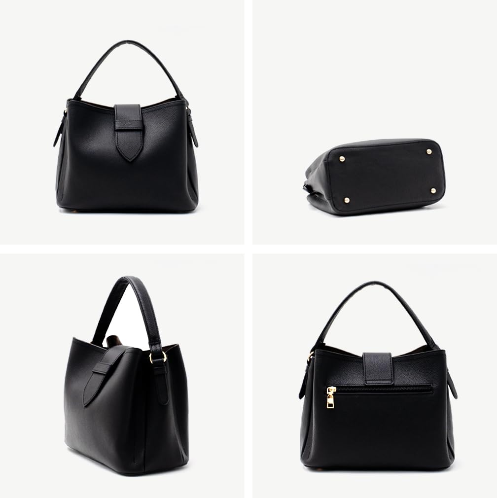 VITAFELICE Genuine Leather 3-Room 2-Way Handbag for Women, Sib-80017n (Gray Beige)